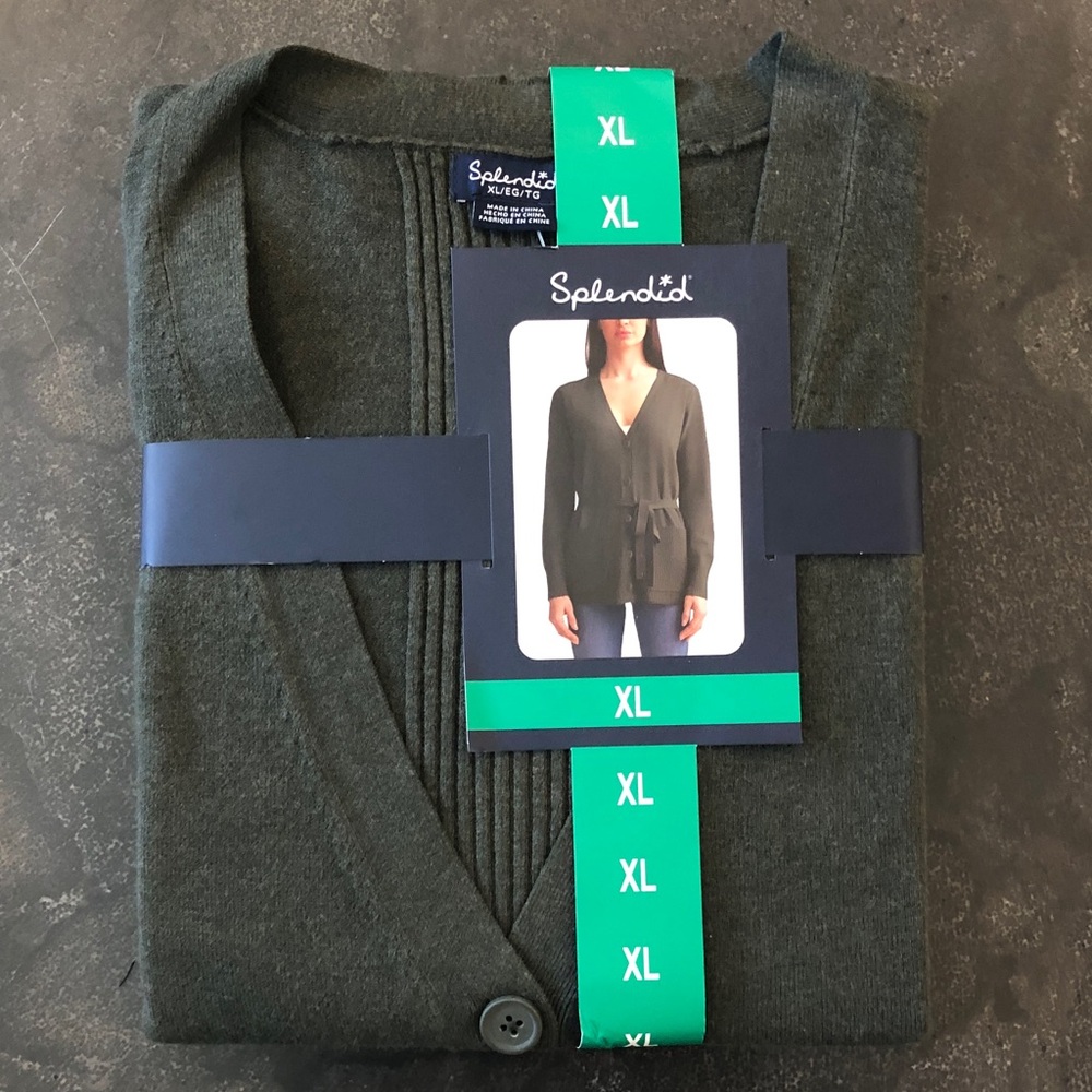 Splendid Dark Olive Button-Front V-Neck Cardigan